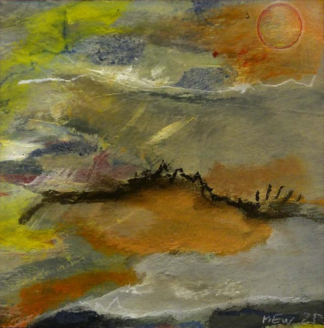 Gewittrig, Pigment, Buntstift, Acryl, Pastell, 15 x15 cm, 2025